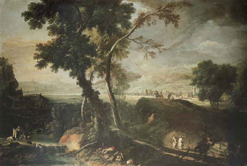 RICCI, Marco Landscape with Washerwomen oil painting picture